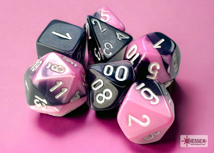 CHX20630 Mini Gemini Black-Pink/White 7pc Polyhedral Dice Set image 0